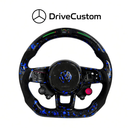 Custom VW Golf 7 Steering Wheel — carbon fibre and leather, front view